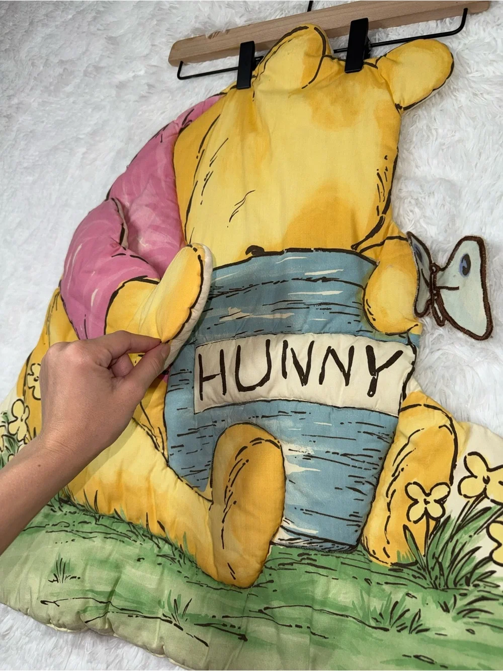 Vintage 90s Quilted Winnie the Pooh Honey Pot Baby Blanket Nursery Wall Decor